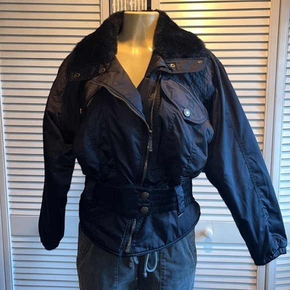 Vintage 80's OSSI  Skiwear Black Moto Style Ski Jacket Sz M - Picture 6 of 14